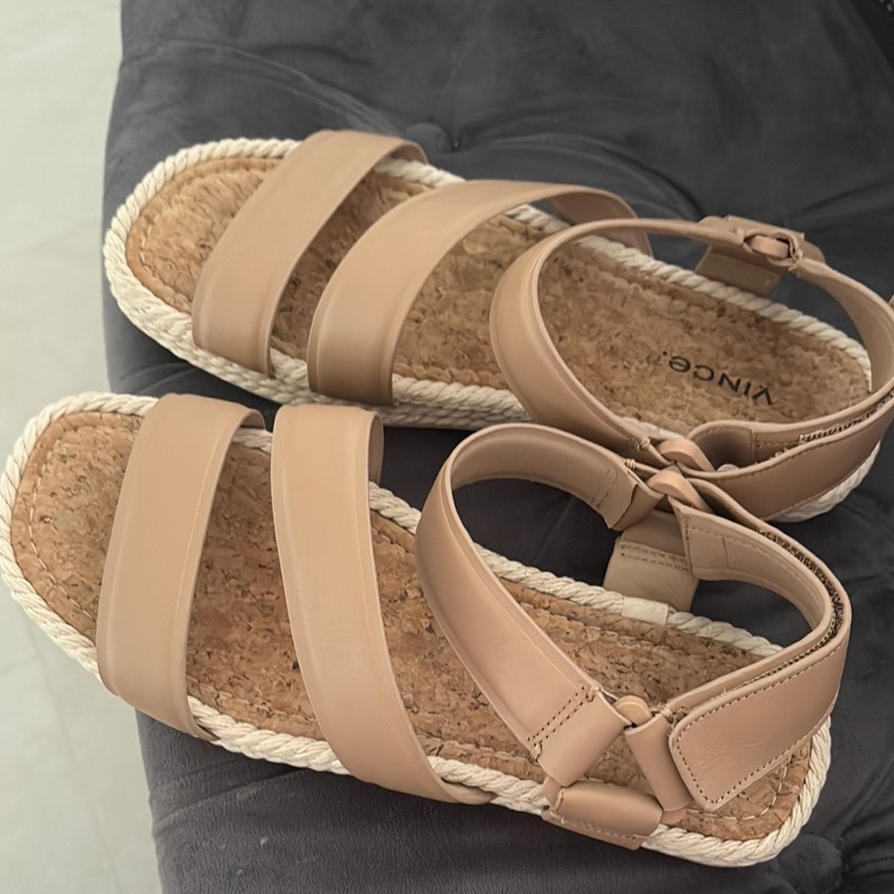 Vince Tan Comfort Sandals with Suede Straps